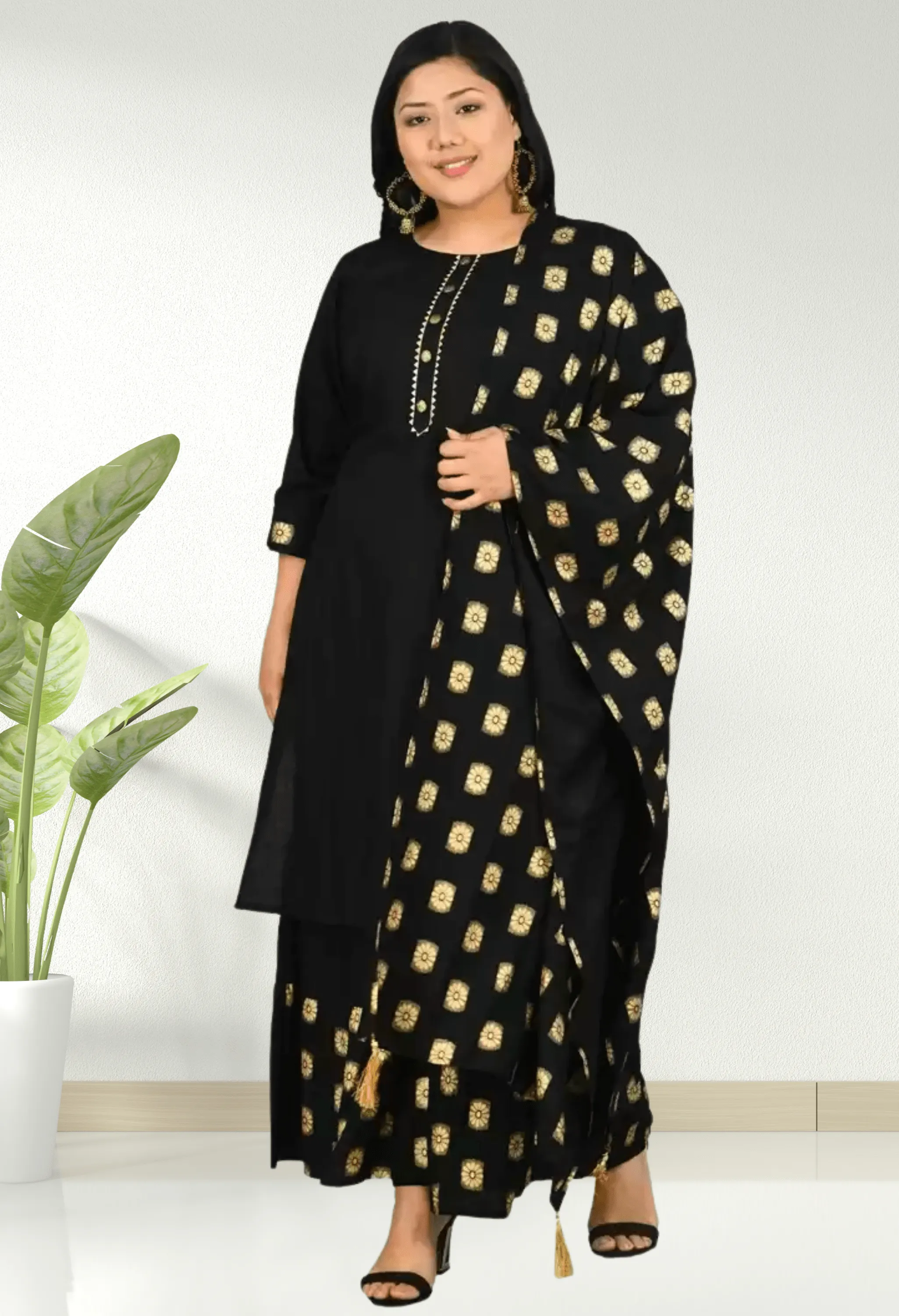 Plus Size Classic black Designer Sharara Set