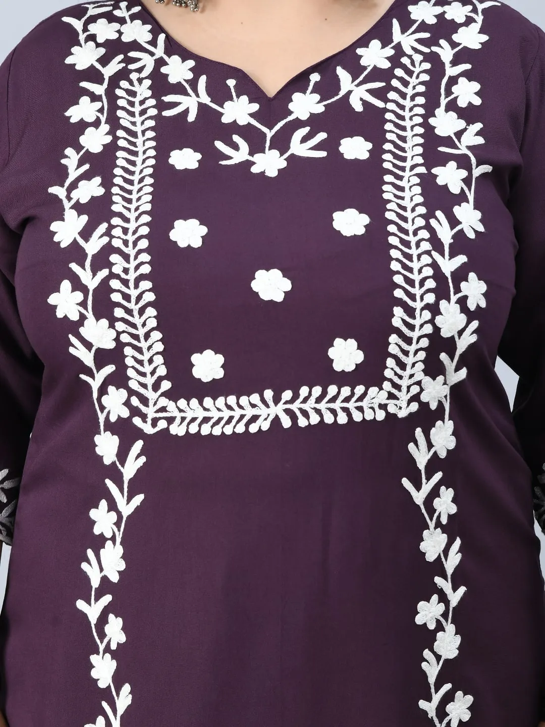 Plus Size Poetic Purple Embroidered Kurta Pant Set with Dupatta