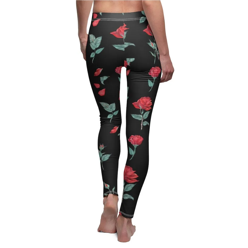 Printed Roses on Blac Leggings,CasualWear,Gifts for Her,Aunt Gift,Sister Gift,Christmas,Birthday Gift,GirlFriend Gift,Cute Valentine&#39;s Gifts