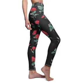 Printed Roses on Blac Leggings,CasualWear,Gifts for Her,Aunt Gift,Sister Gift,Christmas,Birthday Gift,GirlFriend Gift,Cute Valentine&#39;s Gifts