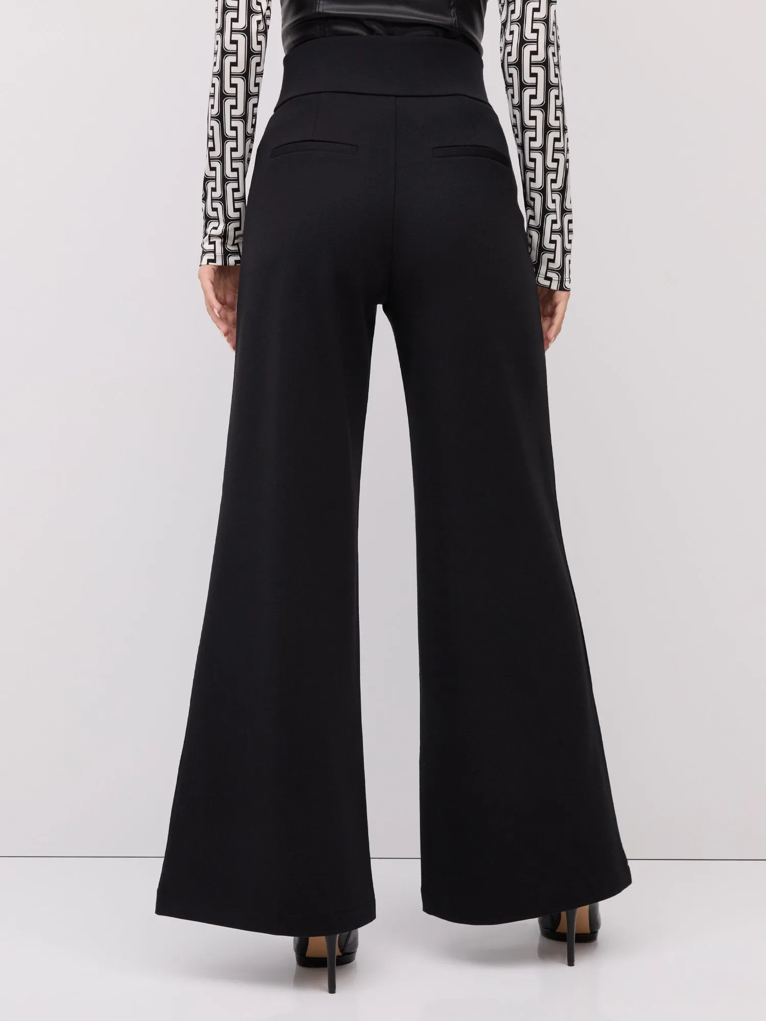 Pull-On High-Rise Flared Wide-Leg Ponte Pant - Superflex