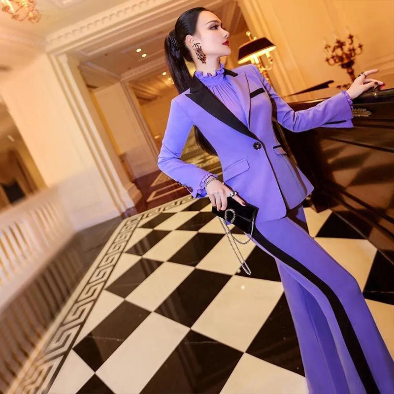 Purple Professional Suit Jacket Micro-flared Pants - Ulia