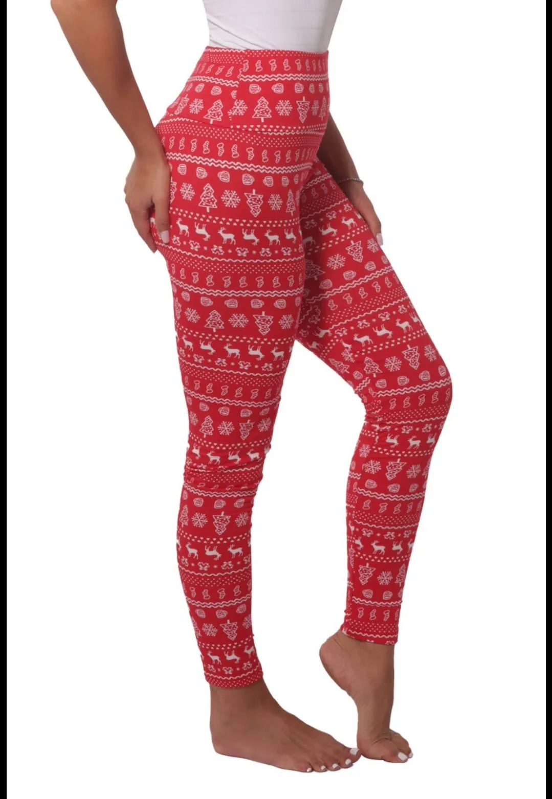 Red Fleeced Lined Holiday Print Leggings