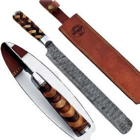 Ruddock Bros - Basketweave Brisket Knife - Damascus Steel - 18" Overall Length