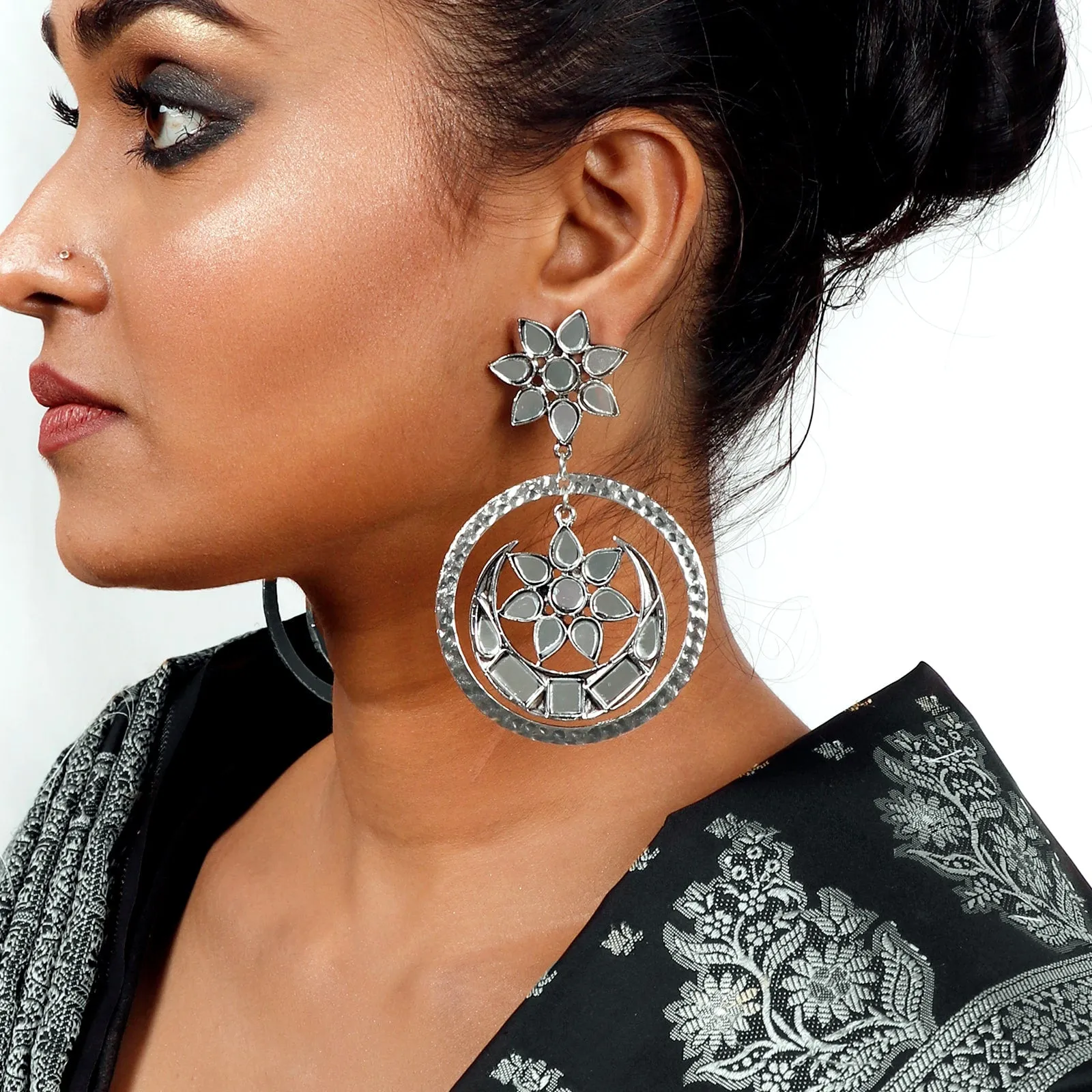 Samaya Silver Oxidized  Mirror Earrings