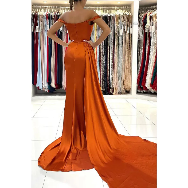 Sheath Sweetheart Pleats High Split Long Prom Formal Gowns