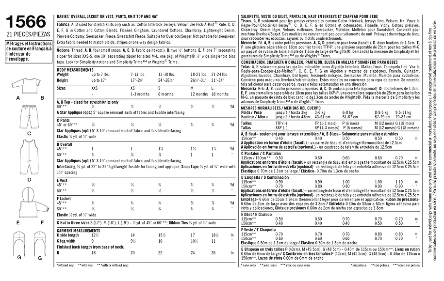 Simplicity Pattern 1566  babies' overall, zip up jacket