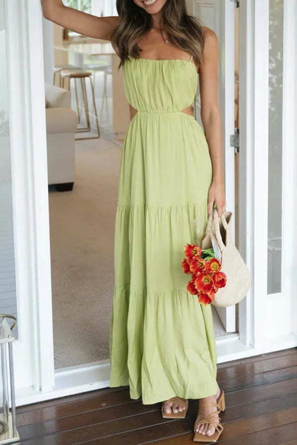 Sleeveless Open Waist Panel Layered Long Swing Dress