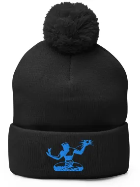 Spirit of Detroit Embroidered Pom-Pom Beanie - Black / Blue