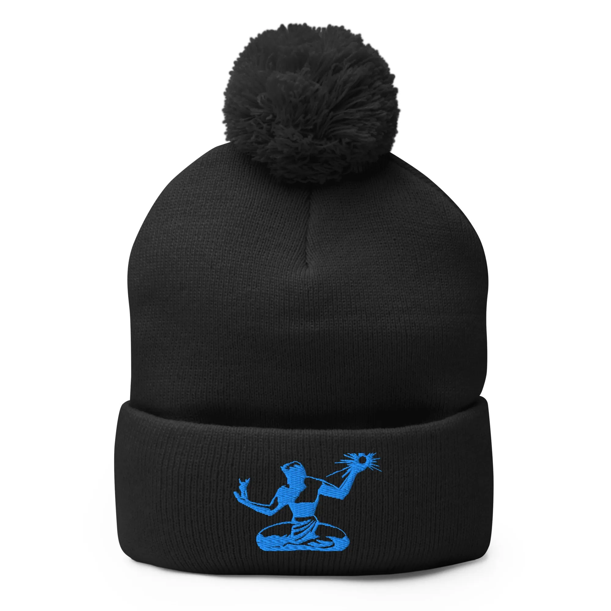 Spirit of Detroit Embroidered Pom-Pom Beanie - Black / Blue