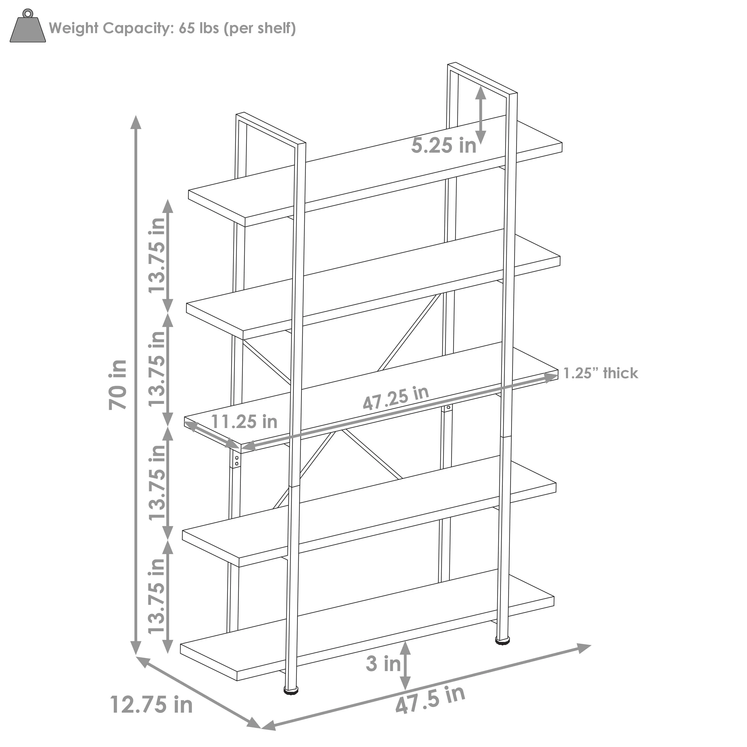 Sunnydaze 5-Tier Industrial Style Open Bookshelf