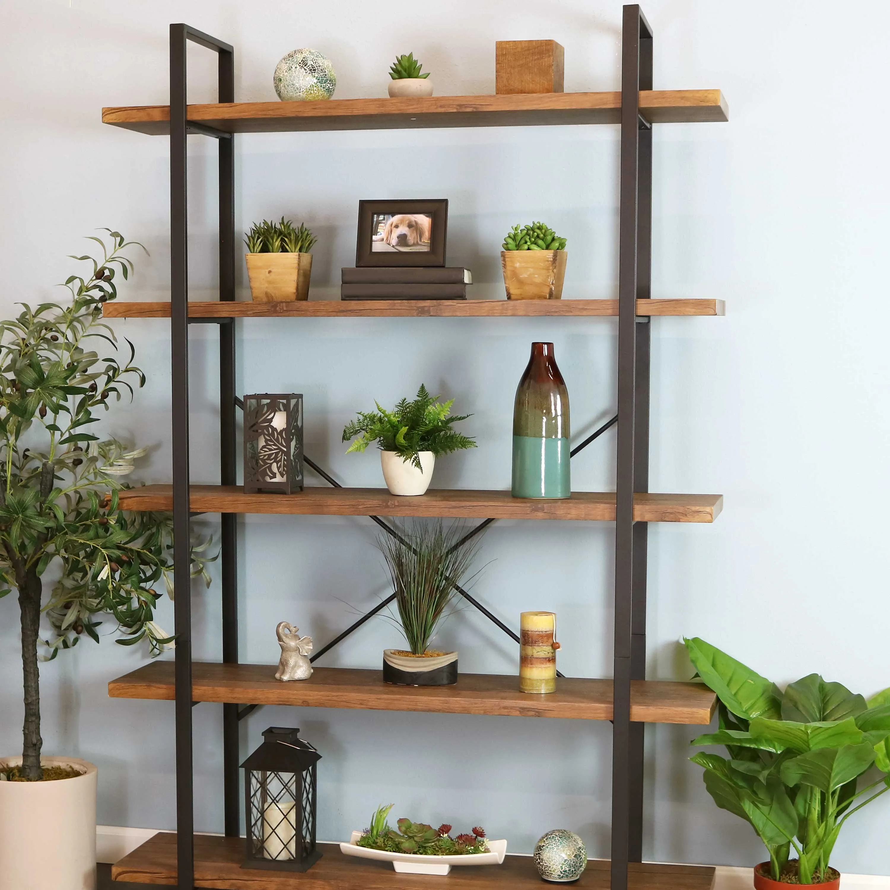 Sunnydaze 5-Tier Industrial Style Open Bookshelf