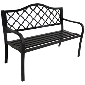 Sunnydaze 50" Outdoor Black Cast Iron Lattice Patio Bench