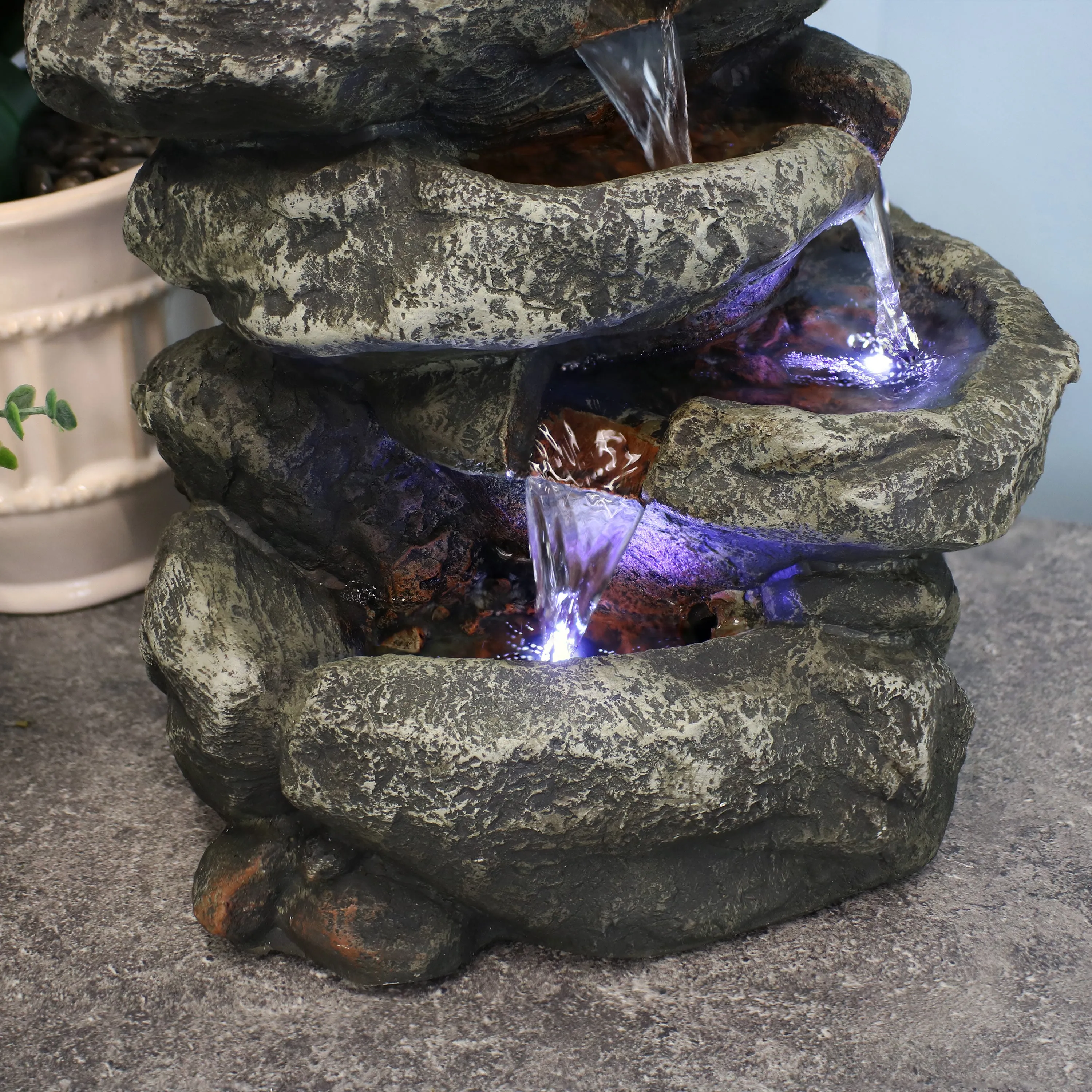 Sunnydaze 6-Tier Stone Falls Indoor Tabletop Fountain with LED Light - 15"