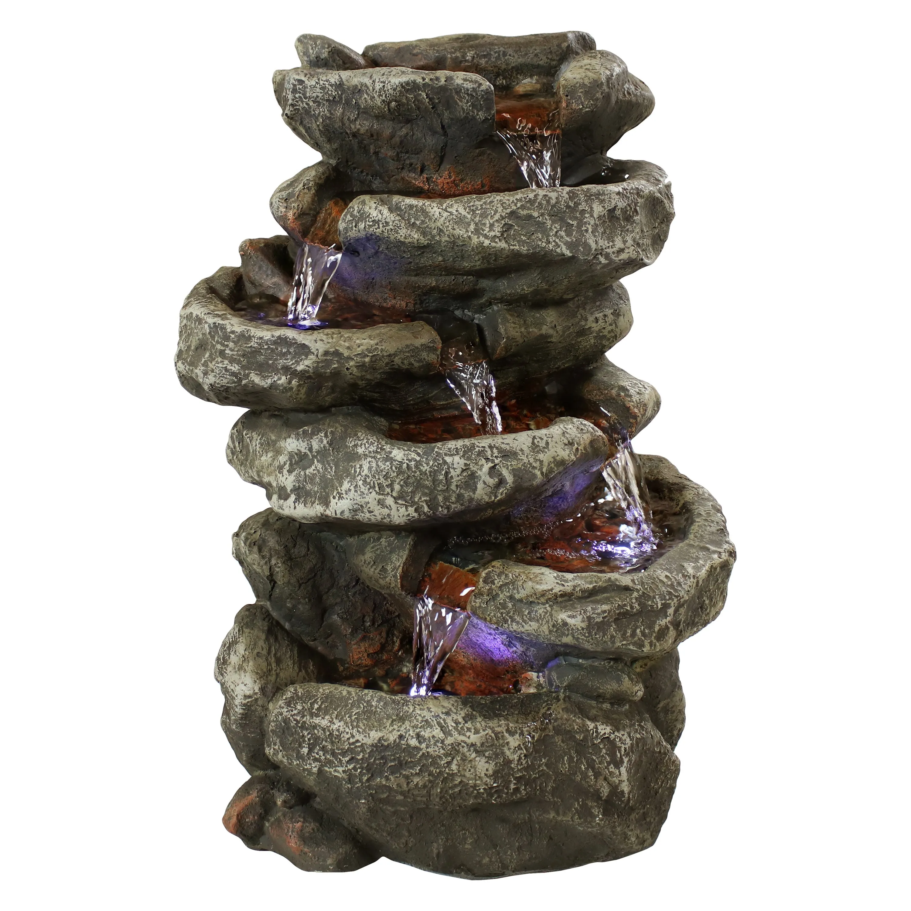 Sunnydaze 6-Tier Stone Falls Indoor Tabletop Fountain with LED Light - 15"