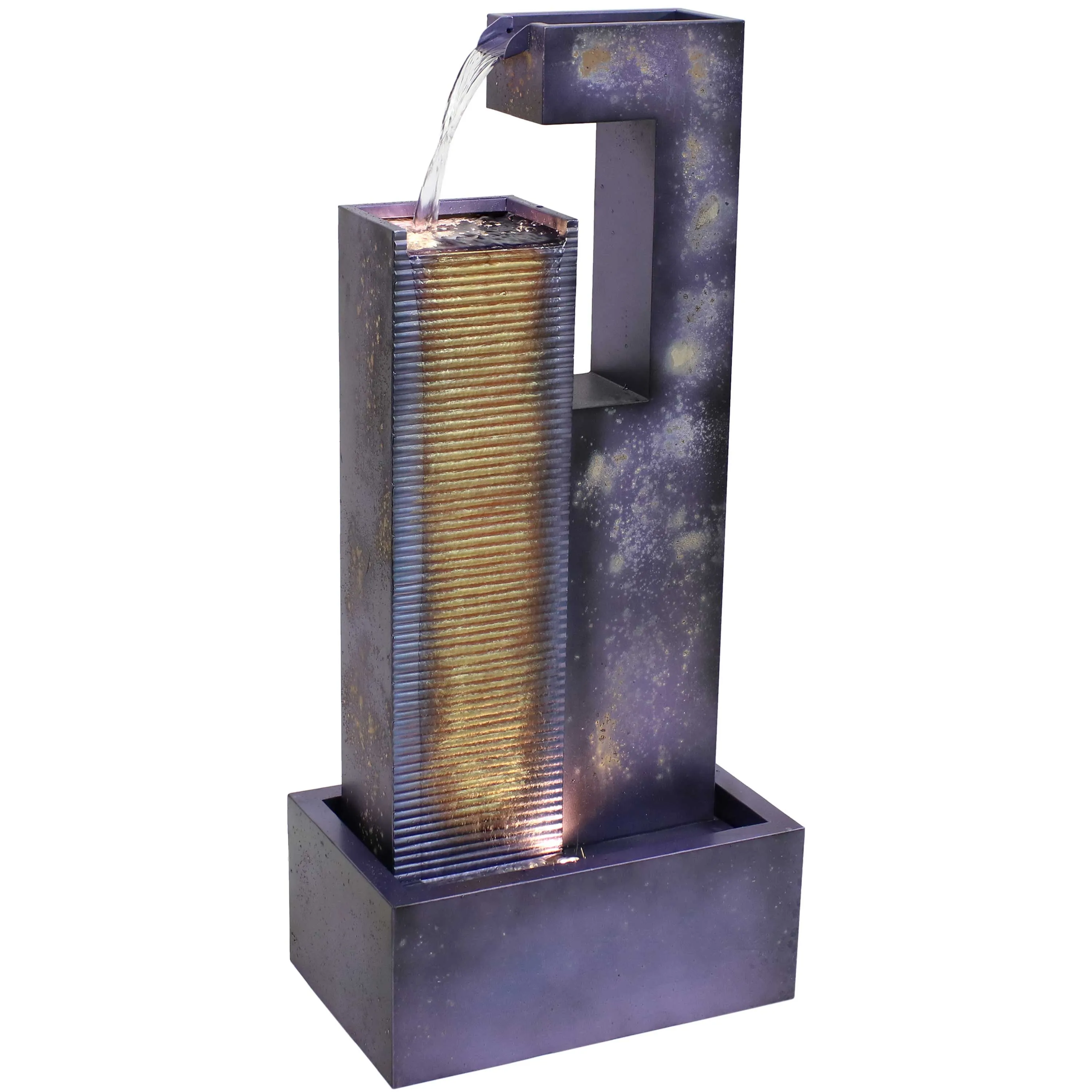 Sunnydaze Cascading Tower Outdoor Metal Fountain with LED Lights - 32"