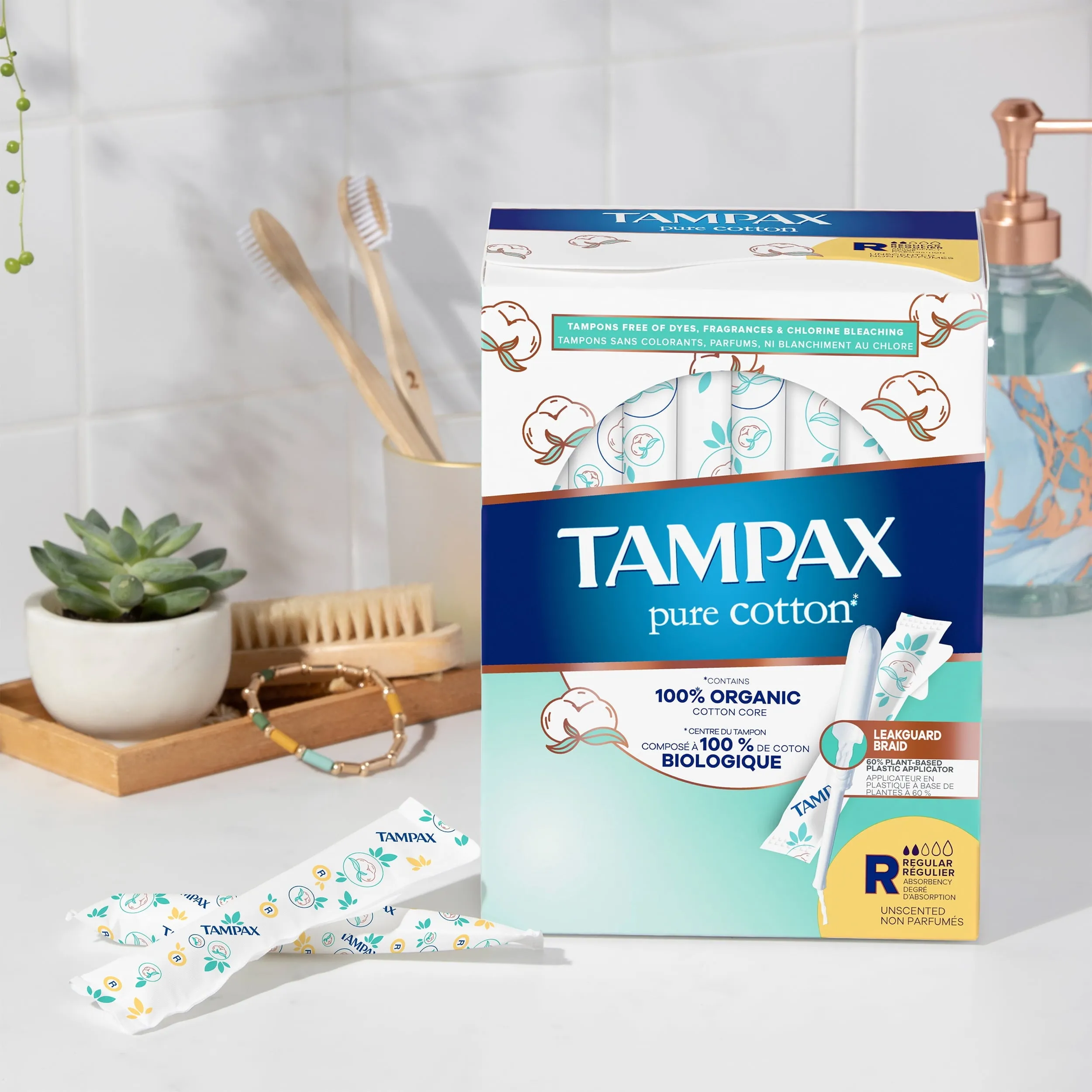 Tampax Pure Cotton Tampons, Unscented, Regular/Super Absorbency, 22 Ct