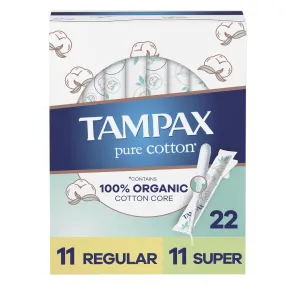 Tampax Pure Cotton Tampons, Unscented, Regular/Super Absorbency, 22 Ct