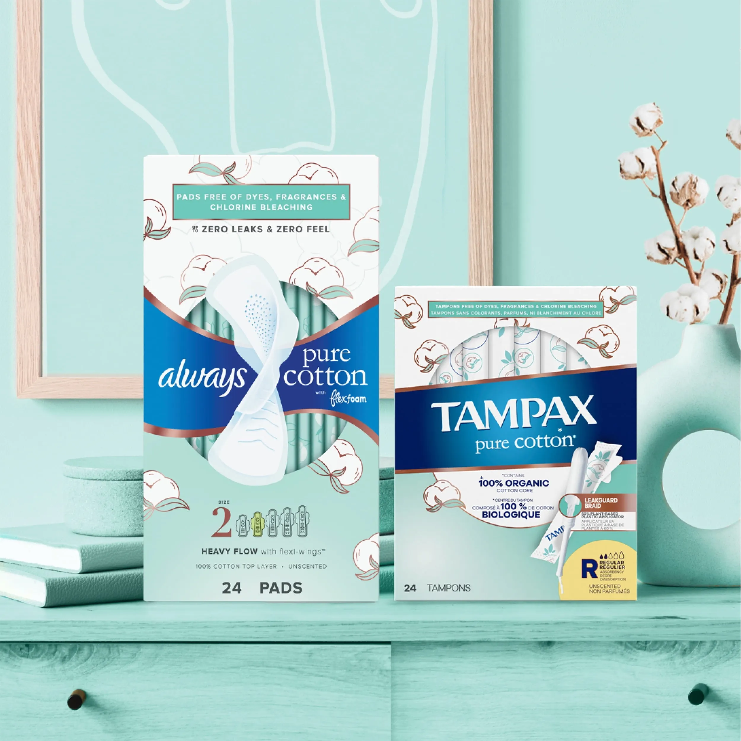 Tampax Pure Cotton Tampons, Unscented, Regular/Super Absorbency, 22 Ct