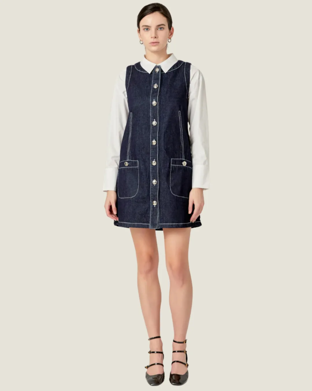 The Sydney: Buttoned Denim Sleeveless Mini Dress