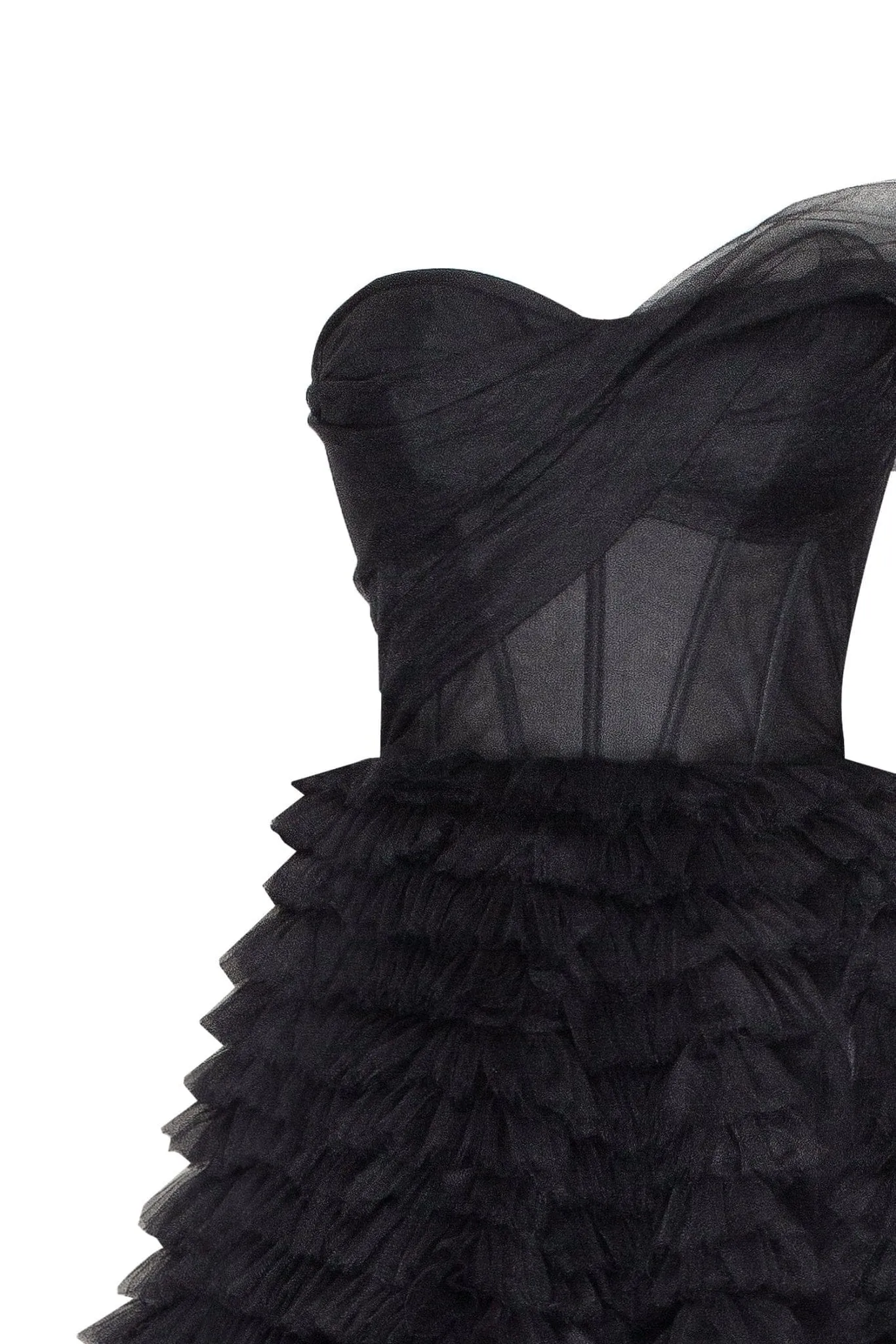 Timeless one-shoulder frill-layered ball gown in black