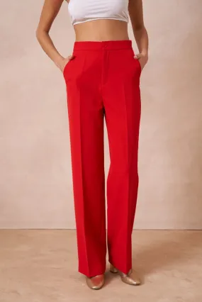 Timeless Straight Cut Plain Pants Red