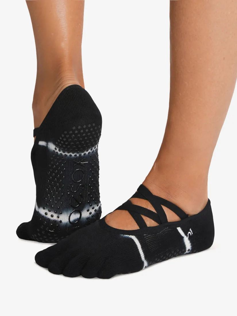 ToeSox Full Toe Elle Grip Socks -  Black Tie Dye Stripe