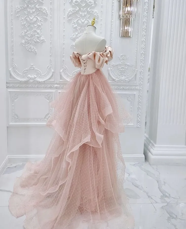 Unique Pink bridal gown, strapless prom dress,custom made    fg4162