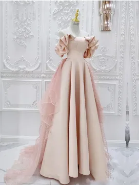 Unique Pink bridal gown, strapless prom dress,custom made    fg4162