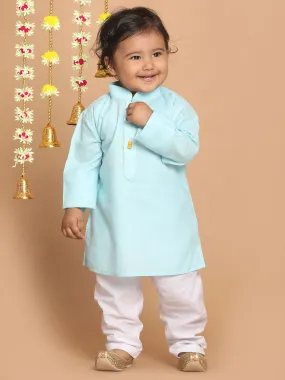 VASTRAMAY Boy's Aqua Blue Kurta With White Pyjama Set