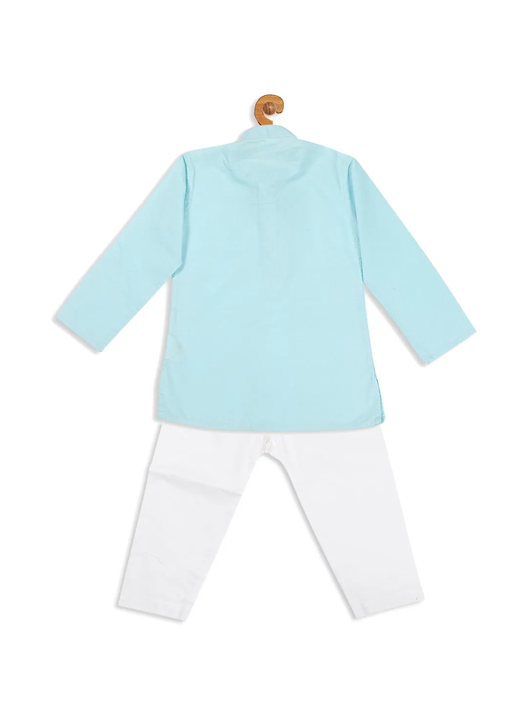 VASTRAMAY Boy's Aqua Blue Kurta With White Pyjama Set