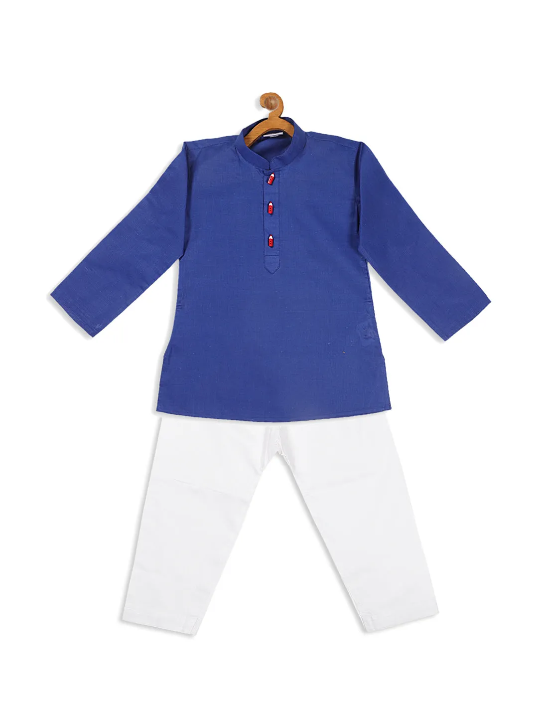 VASTRAMAY Boy's Blue Kurta With White Pyjama Set