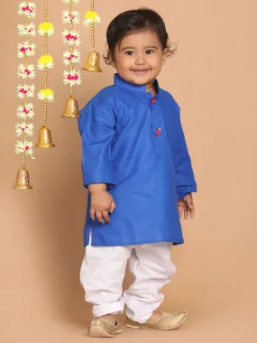 VASTRAMAY Boy's Blue Kurta With White Pyjama Set