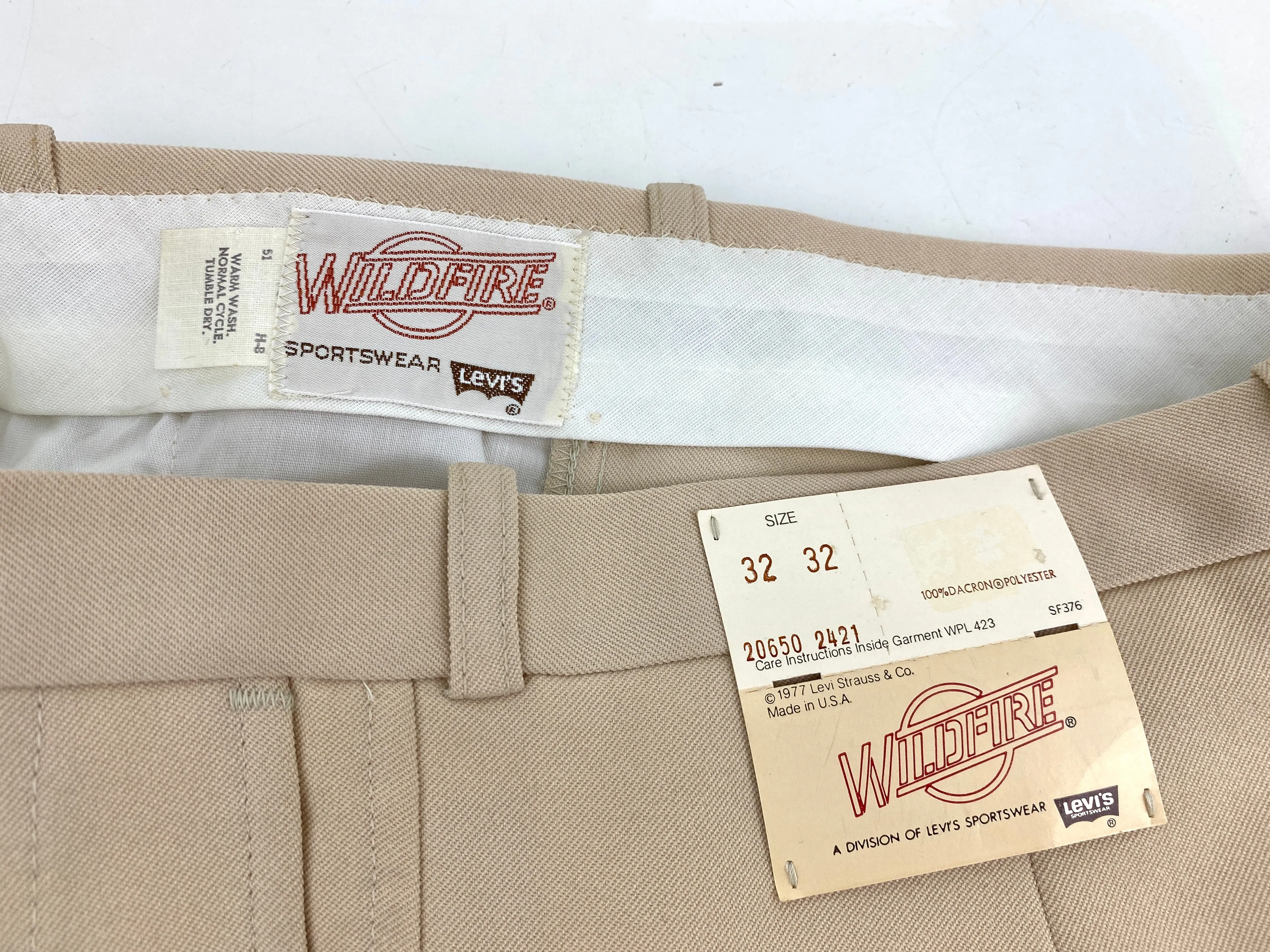 Vintage 1970s Deadstock Flared Levi's Trousers, Men's Beige Slacks, NOS