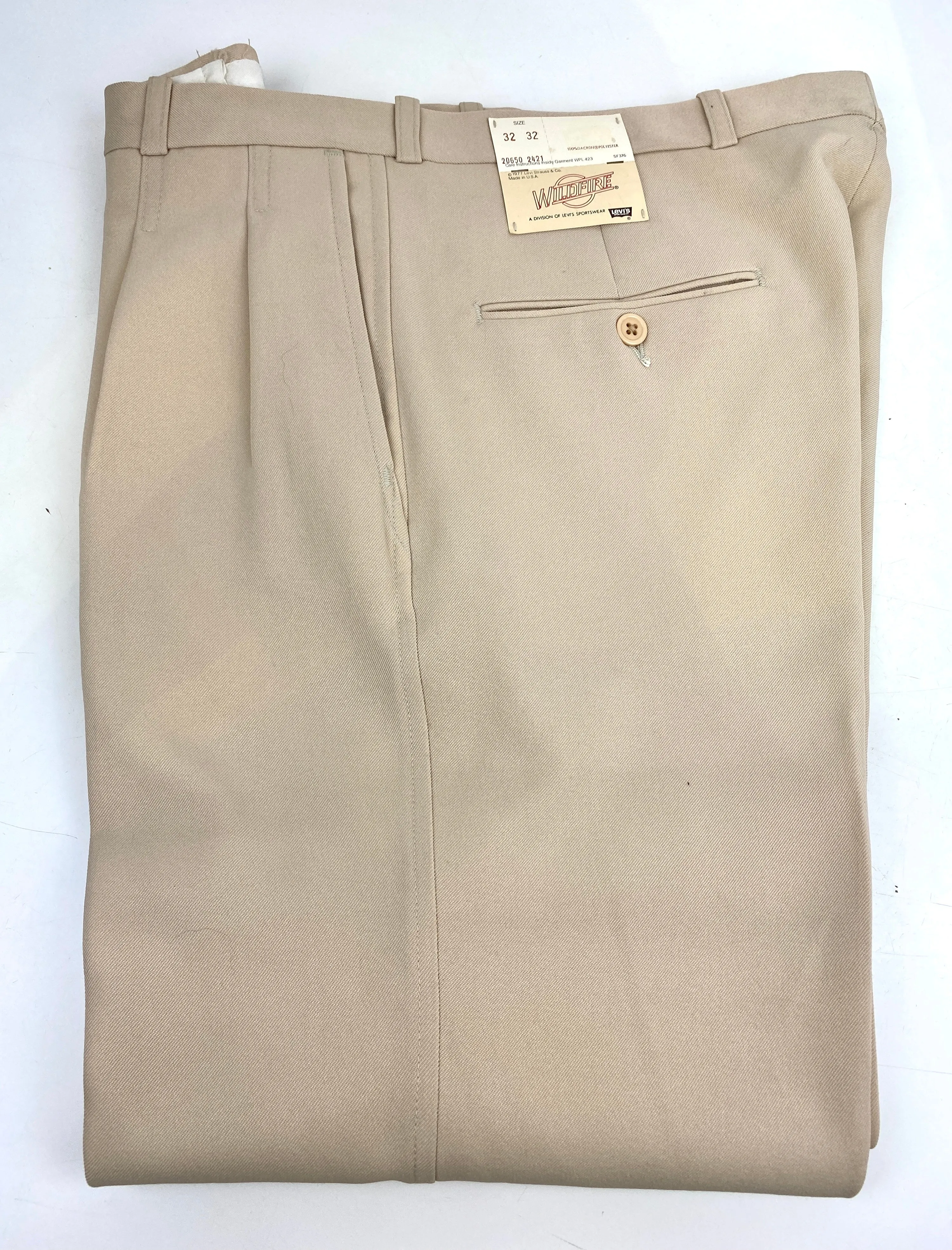 Vintage 1970s Deadstock Flared Levi's Trousers, Men's Beige Slacks, NOS