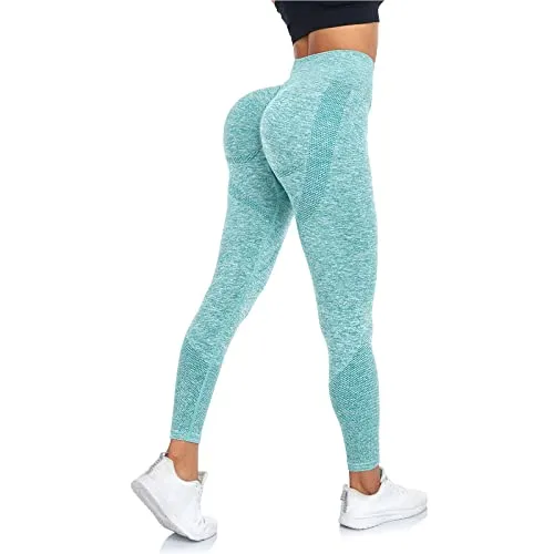 WANAYOU Butt Scrunch Seamless Leggings for Women High Waisted Booty Workout Yoga Pants Ruched Butt Lift Textured Peach Lift Tights 25 inch Green Medium