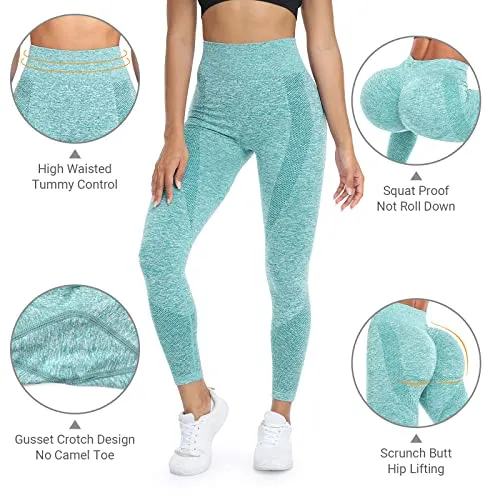 WANAYOU Butt Scrunch Seamless Leggings for Women High Waisted Booty Workout Yoga Pants Ruched Butt Lift Textured Peach Lift Tights 25 inch Green Medium