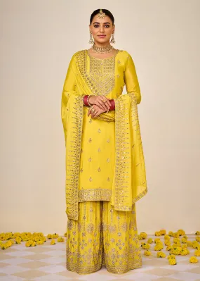 Wedding Festival Yellow Embroidered Palazzo Salwar Suit