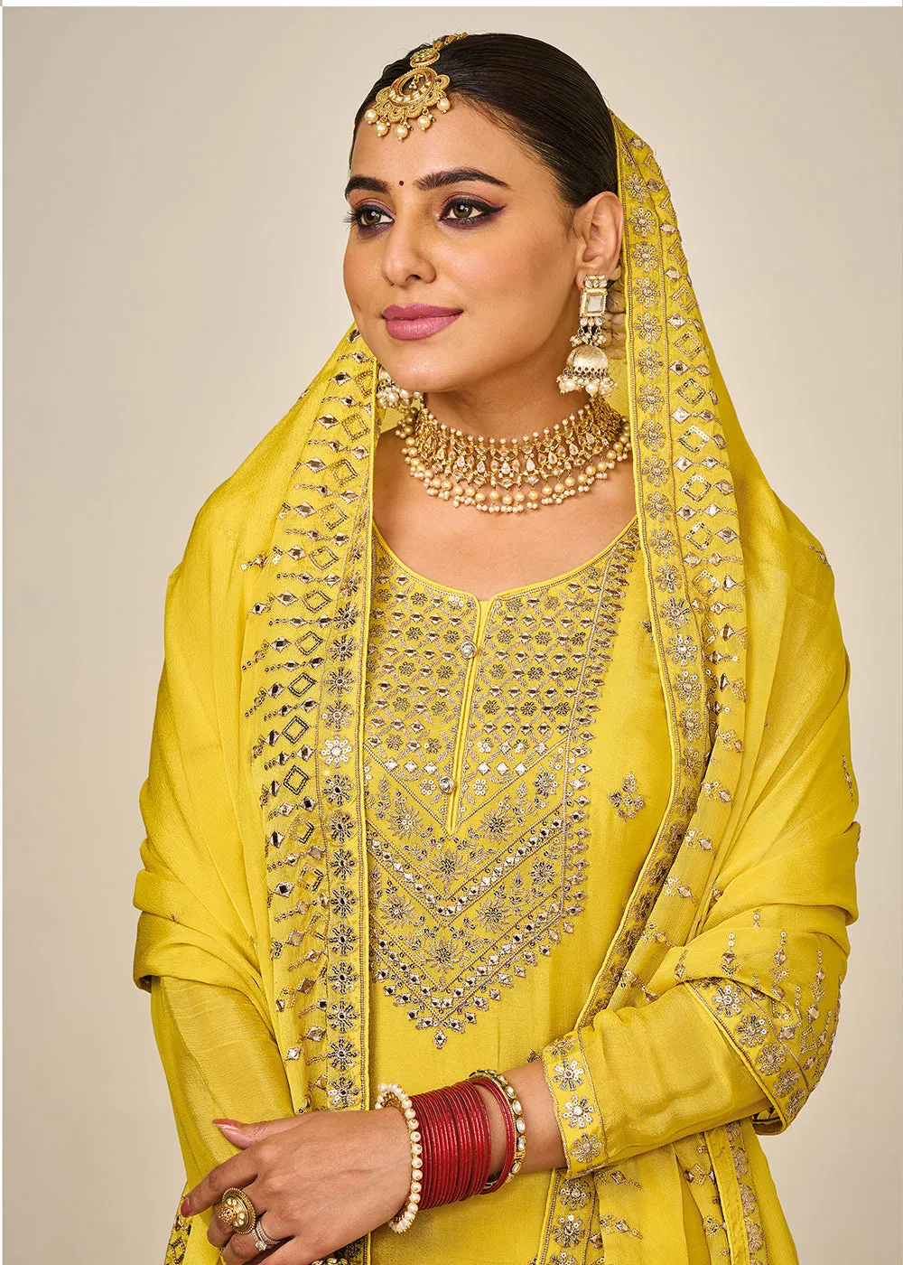 Wedding Festival Yellow Embroidered Palazzo Salwar Suit