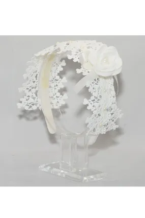 White lace hairband with bow and flower