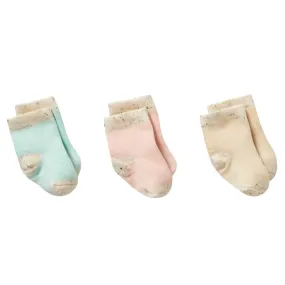 Wilson & Frenchy Organic Three Pack Baby Socks - Mint Green, Cream, Pink