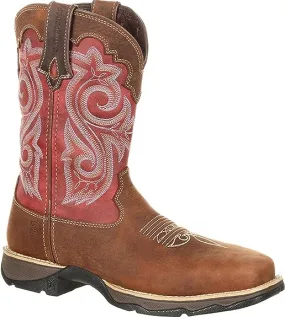 Women's Durango Rebel Briar Brown and Rusty Red WP, SR, EH Western Composite Toe Boot