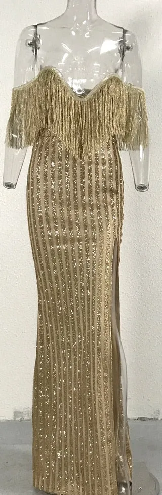 Women's Glitter V-Neck Maxi Dress