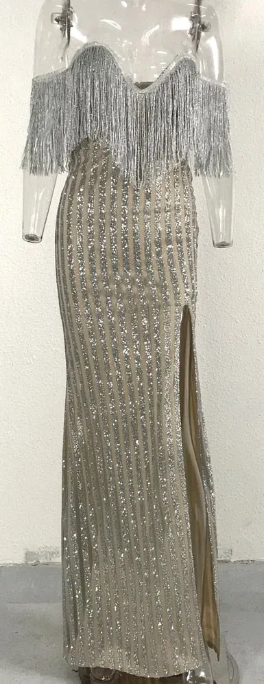 Women's Glitter V-Neck Maxi Dress