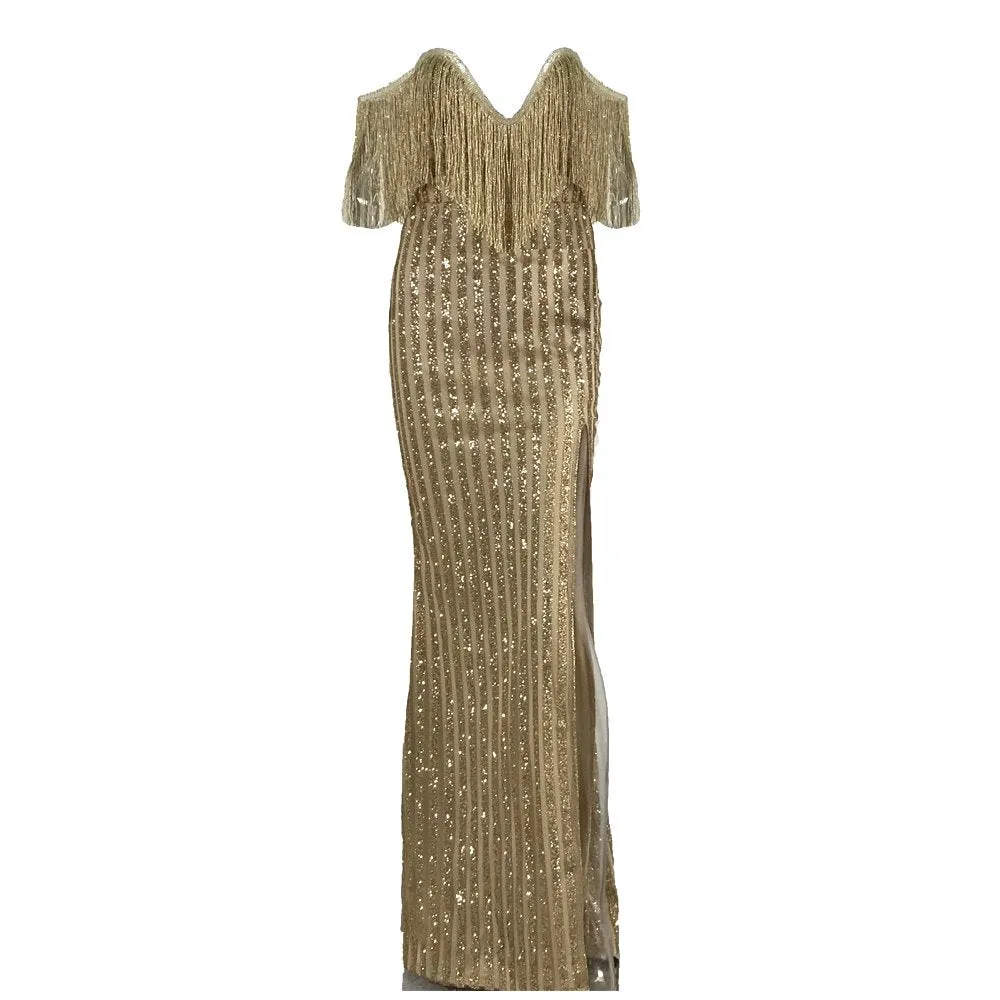 Women's Glitter V-Neck Maxi Dress