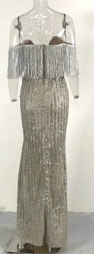 Women's Glitter V-Neck Maxi Dress