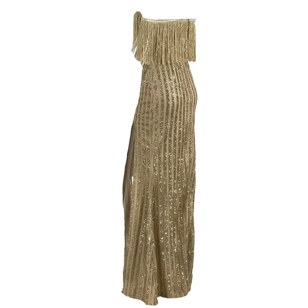 Women's Glitter V-Neck Maxi Dress