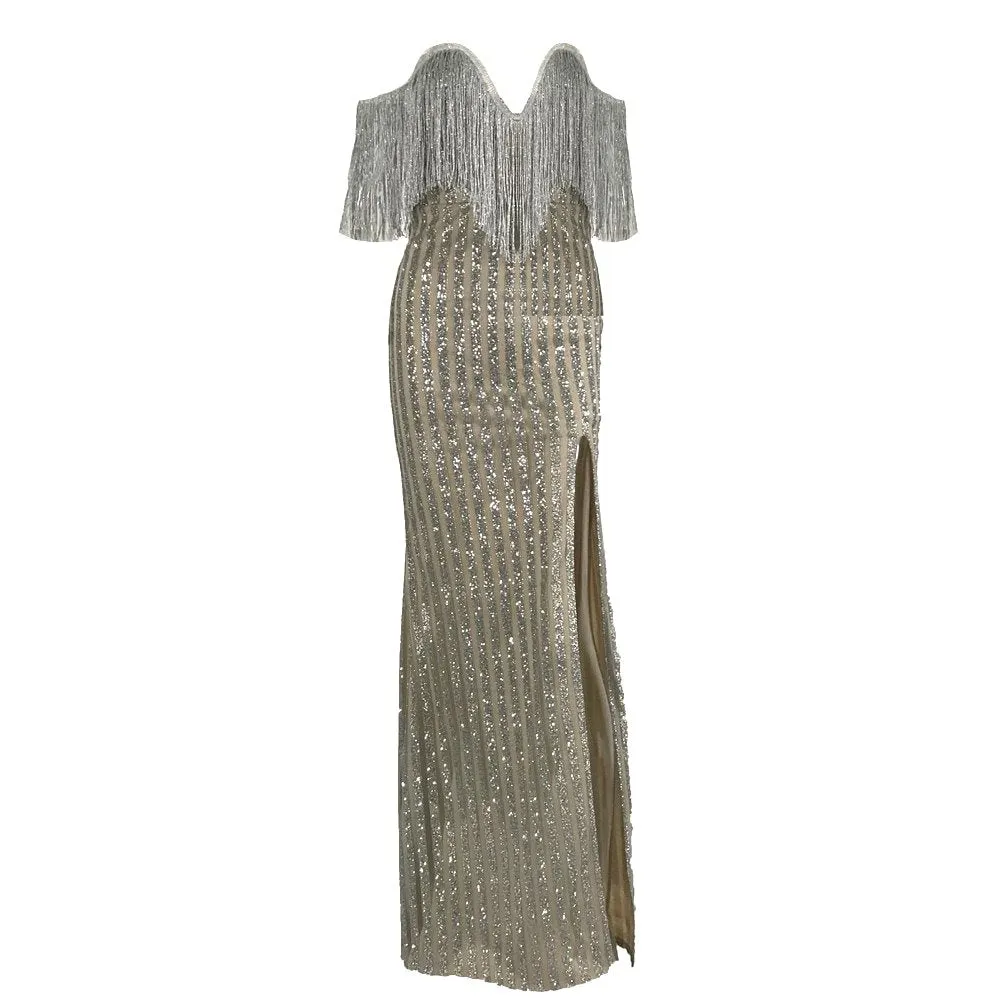 Women's Glitter V-Neck Maxi Dress