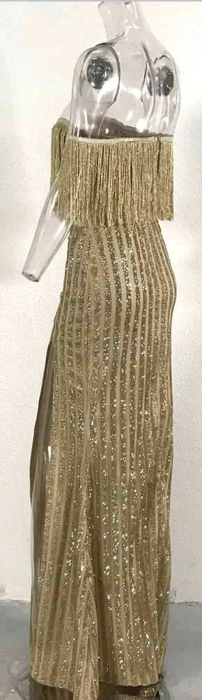 Women's Glitter V-Neck Maxi Dress