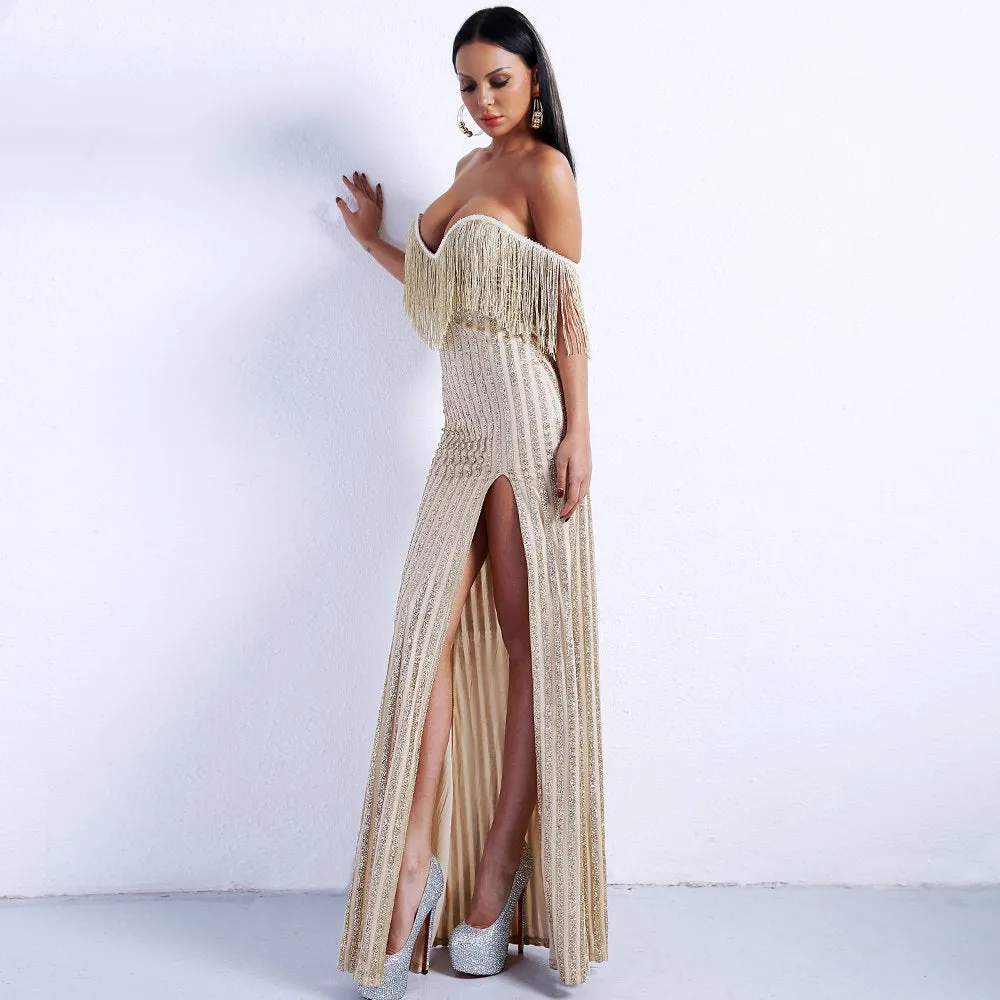 Women's Glitter V-Neck Maxi Dress